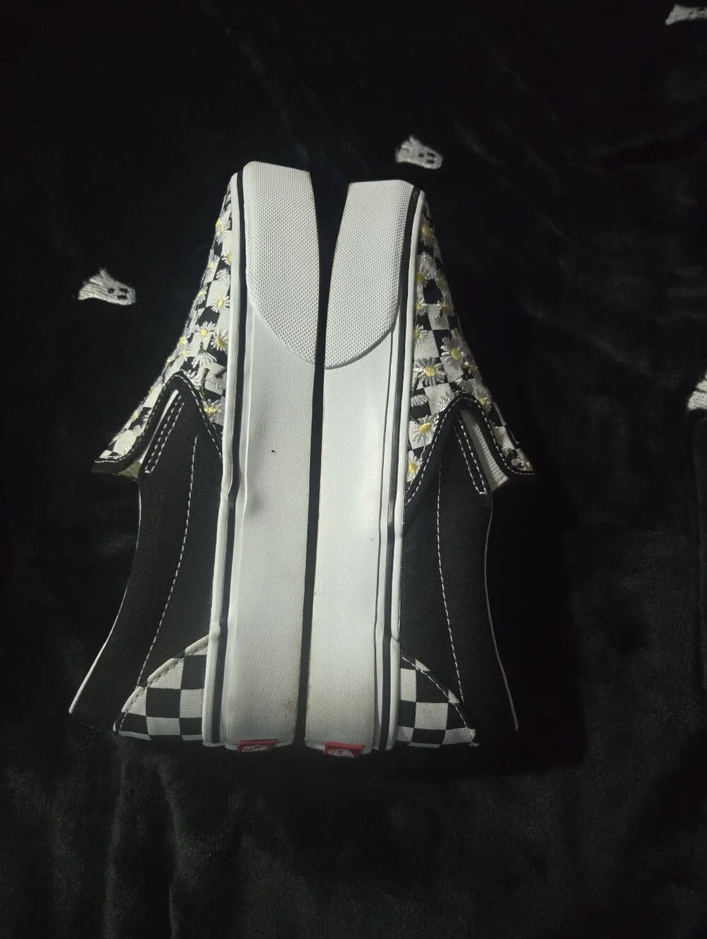 Platform Checkered Vans With Daisy Embroidery